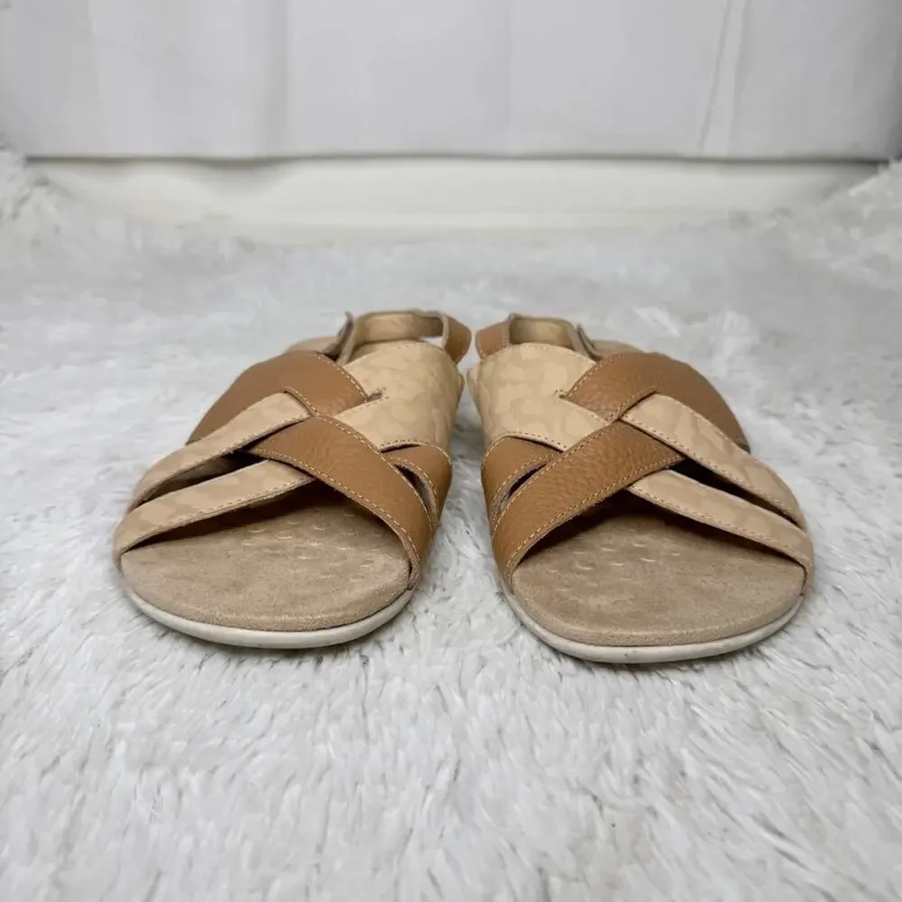 VIONIC / Eira tan brown cheetah printed strappy comfort sandals / 8 WIDE